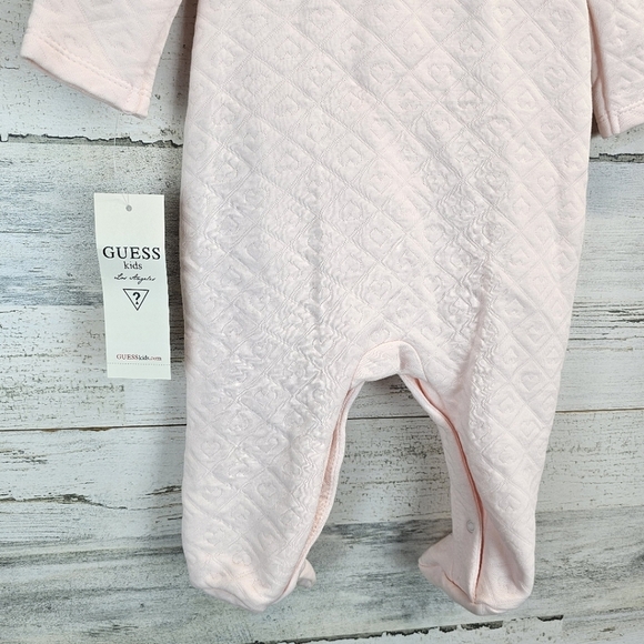NWT Baby Guess Pink Quilted Snap Onesie Size 6-9M Chiffon Bows Coquette - Picture 10 of 12